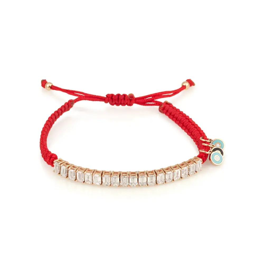 חצי צמיד טניס , צמיד יהלומים אמרלד קאט , יהלומי מעבדה. צמיד יהלומים עם חוט