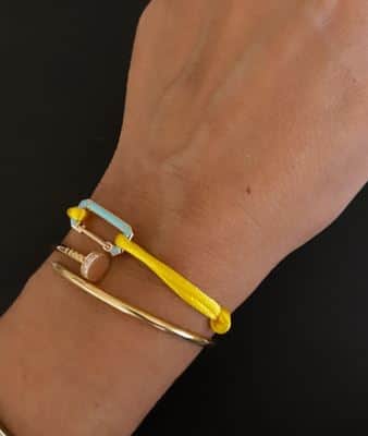 צמיד אטב חוליה זהב ואמייל עם חוט מודולארי