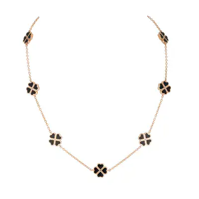 שרשרת 7 לבבות תלתן אמייל שחור דו צדדי