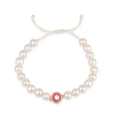 צמיד פנינים עם עין אמייל משובצת